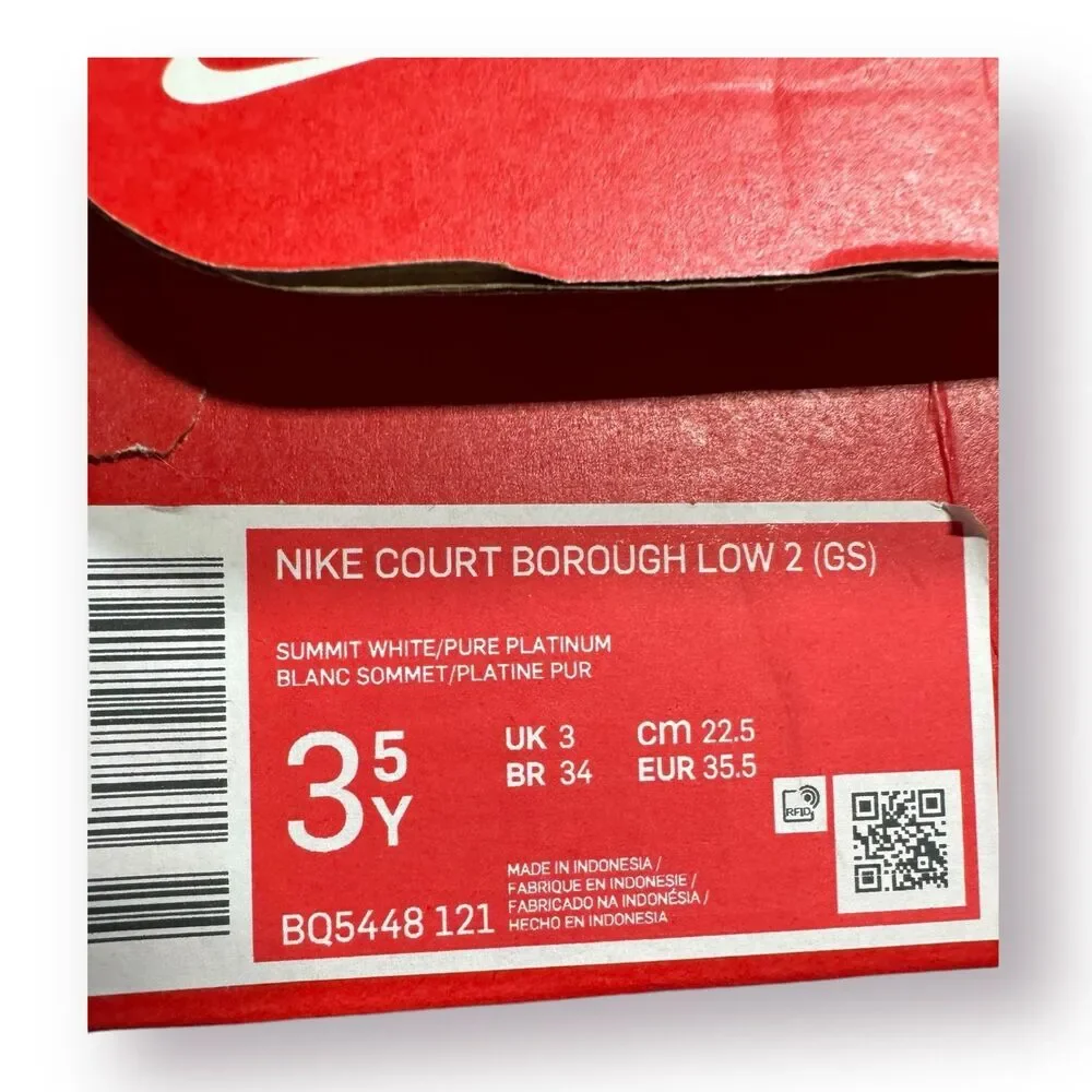 Nike Court Borough Low 2‎ (GS) White/Navy Sz 3.5Y BQ5448 107